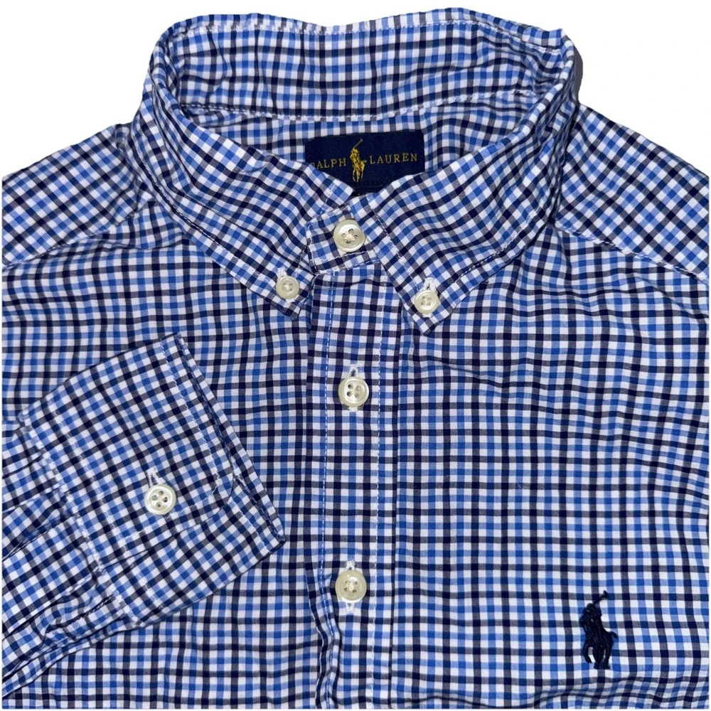 Ralph Lauren Boys' Blue Checkered Button Down Shirt Size Small‎ 8